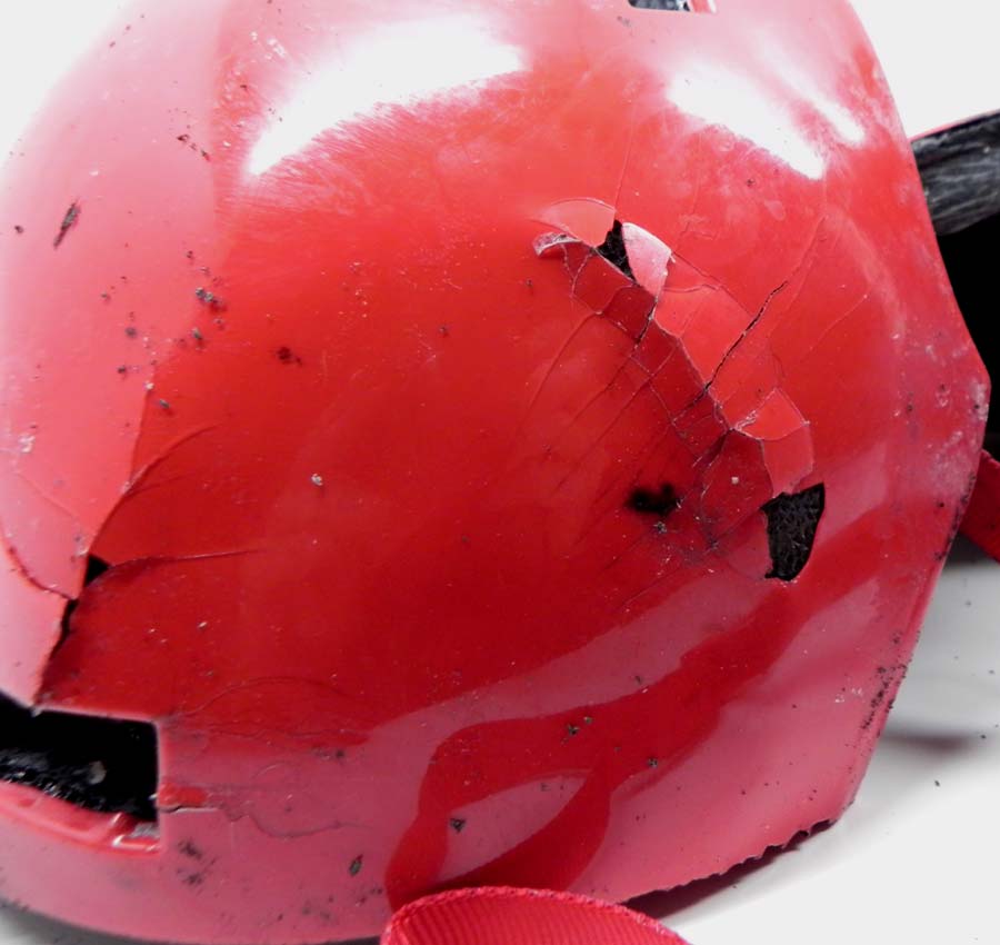 Helmet with brittle shell.